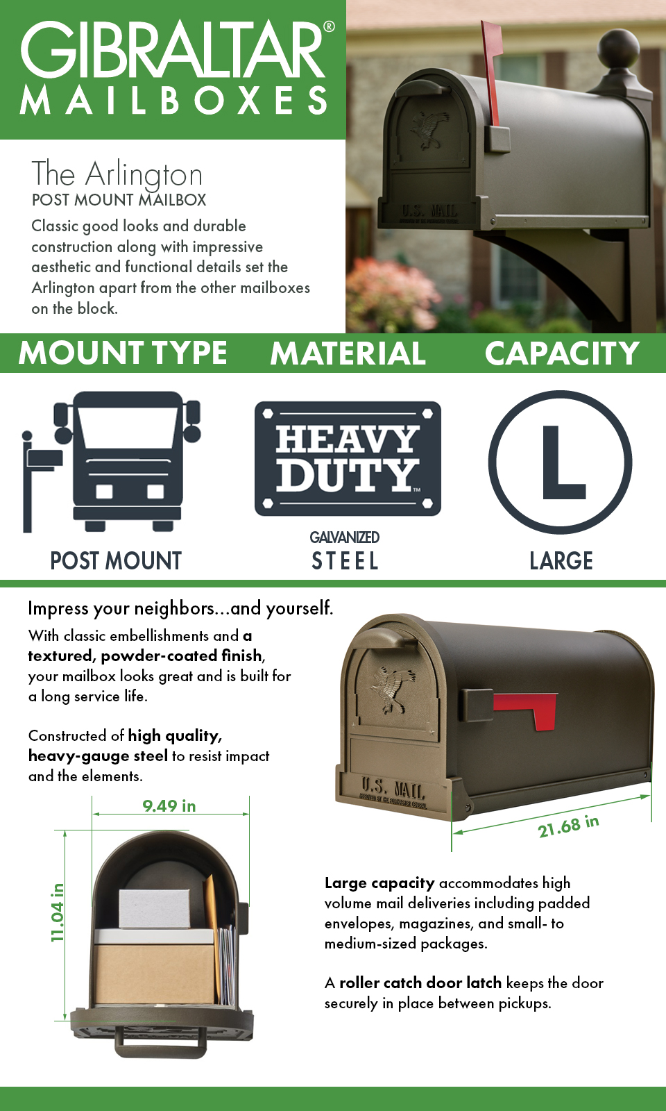 Gibraltar Mailboxes Arlington Premium Steel PostMount Mailbox